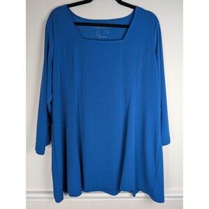 Susan Graver Modern Essentials Liquid Knit Top Size 1X Blue Boat Neck 3/4 Sleeve